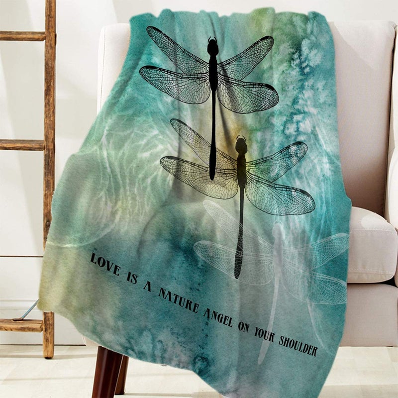 SODIKA Flannel Fleece Light Weight Luxurious Super Soft Cozy Fuzzy Throw Blanket for Couch Chair All Seasons,Love is A Nature Angel On Your Shoulder Ink Dtyle Dragonfly Painting 40"x50" - Image 4